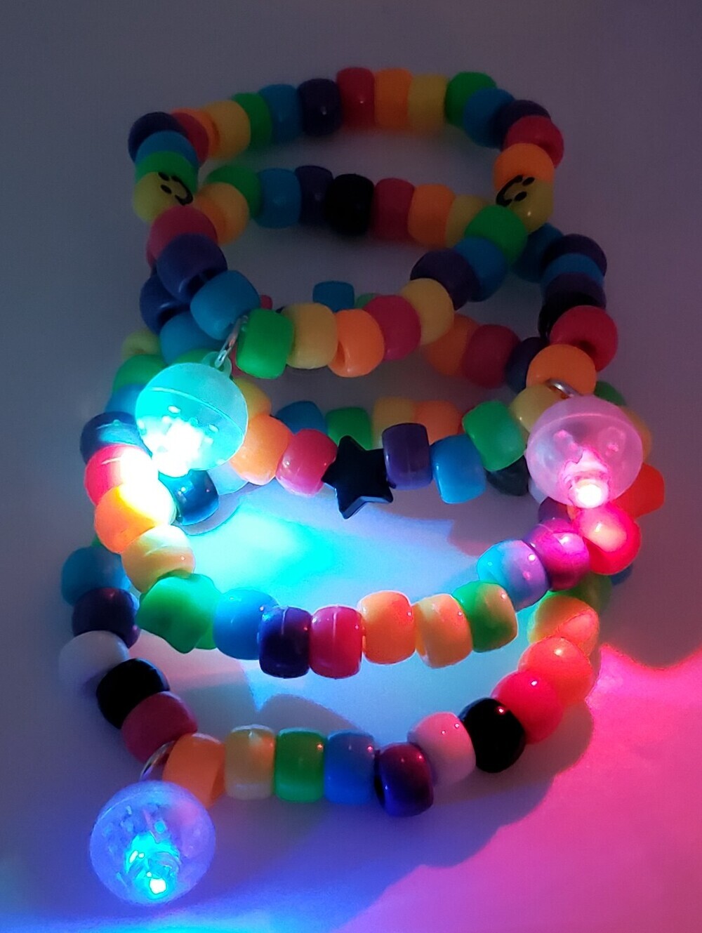 Handmade LED Light Rainbow stackable kandi Bracelets ♡ - Picture 3 of 9